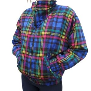 80s Womens Bomber Size S Full Zip Jacket, Vntg Tartan Plaid Pop Punk Fashion